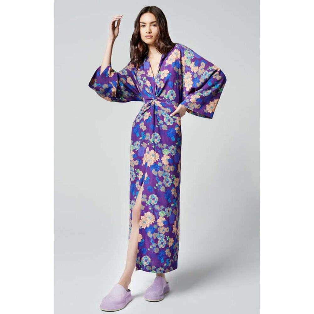 NWT Smythe Purple Violet Floral Slit Twist Midi Dress Size XL